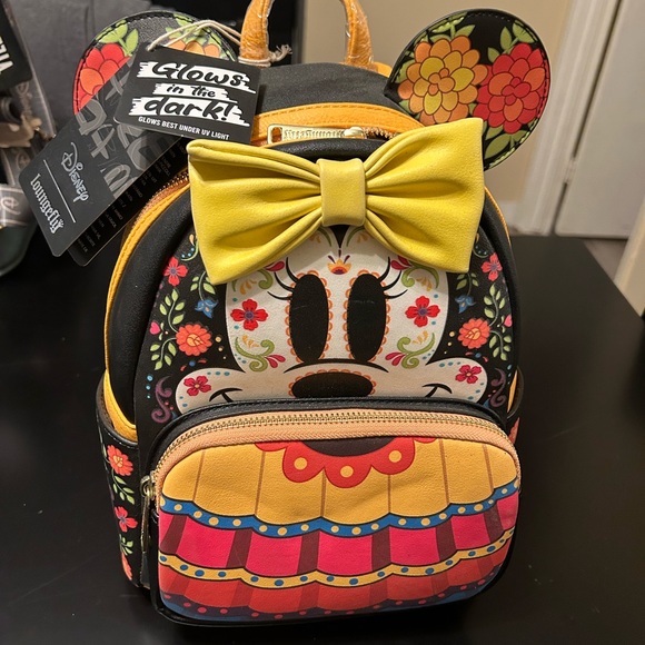 Disney Accessories - Disney Black and Yellow Minnie Mouse Folk Art Backpack